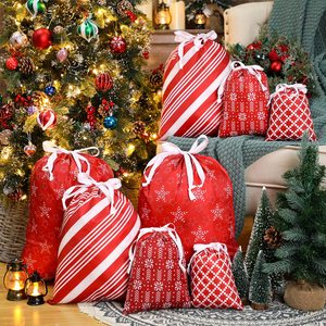 Sac en coton écologique personnalisé de haute qualité pour Noël, sac promotionnel Père Noël, pochette à cordon, sac cadeau avec logo - Product Image 2