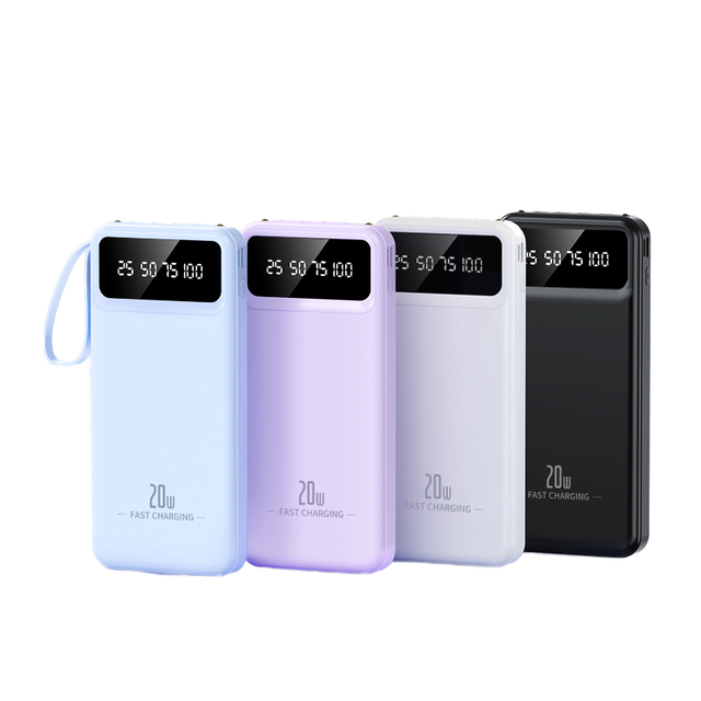 Promotion Slim 10000mah Power Bank With Built in 4 Cables Phone Holder Lanyard Flashlight Travel Friendly Portable Charger