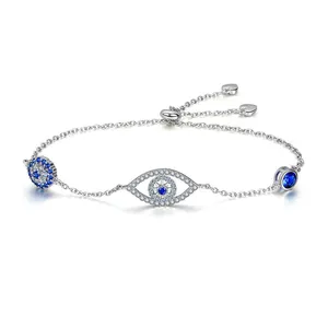 100% 925 Sterling Silver Blue Zircon Evil of Eyes Bracelet Guardian Eye Chain for Women Gift Fine Jewelry