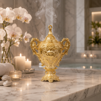 Brûleur d'encens Mabkhara de style arabe de luxe, doré nacré, avec poignées ornées de motifs roulés, pour la décoration religieuse de la maison
