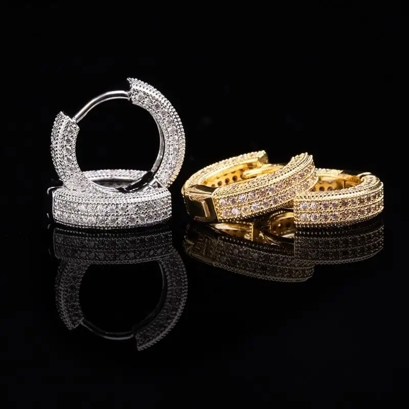 Fashion Jewelry Earrings 18k Gold plated Iced Out Black Cz Crystal Diamond Statement Huggies Hoop Earrings for Girls Men Women