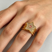Vollständig mit Strass besetzter Sternring, 18K vergoldeter Edelstahl, französischer Stil, breiter Ring, Schmuckgroßhandel
