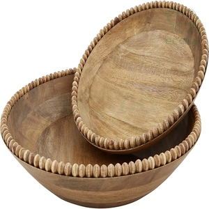 Bol de service moderne en bois d'acacia, rond, pliable, perlé, pour salade, riz et soupes - Product Image 1