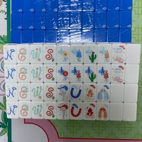 Jeu de Mahjong Américain Thème Cowboy Western Adorable, Tuiles en Acrylique Triple Couche Rouge Bleu Blanc avec Motifs Cactus et Fer à Cheval