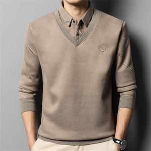 Winter New Fleece Thicker Zwei Pullover Herren hemd Kragen Vater mittleren Alters Herren Unterhemd Thermal Shirt - Product Image 1