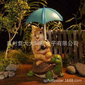 Statue de jardin solaire tortue et lapin avec lumières LED, résistante à l'eau, décoration extérieure autoportante à énergie solaire - Product Image 2