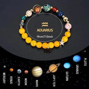 Pulsera de Piedras Naturales con los 12 Signos del Zodiaco, Sistema Solar, 8 Planetas, Galaxia, Universo, Juego de Pulseras para Parejas, Hombres <span class=keywords><strong>y</strong></span> Mujeres - Product Image 3