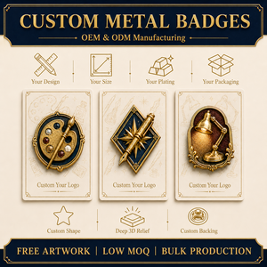 Badges métalliques personnalisés pour studio créatif, plaqués or, avec relief 3D, motifs palette d'art, stylo-plume, lampe de bureau, épingles, et éléments en métal plaqué or antique - Product Image 3