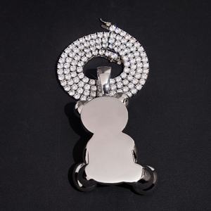 Collar de Joyería Hip Hop con Diseño 3D, Estilo Iced Out VVS, Plata 925, Parte Trasera Sólida, Colgante de Oso para Hombre - Product Image 3