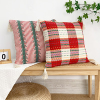 45*45 cm coton lin teint en fil Jacquard jeter taie d'oreiller maison chambre taie d'oreiller décorative avec gland