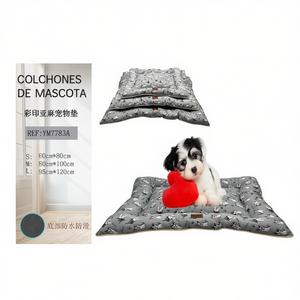 Set di Tre Pezzi di Cuscini per Cani in Lino Stampato con Fondo Grigio, Letto per Gatti, Eleganti Cucce per Animali - Product Image 2