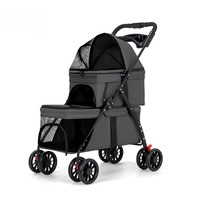 Poussette pliable légère à 8 roues pour animaux de compagnie, double étage, avec porte-animaux détachable pour chien et chat, chariot avec fermeture éclair sécurisée