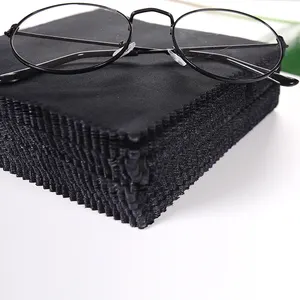 Paño de limpieza de vidrio con logotipo personalizado, aguja negra de microfibra, gafas ópticas, paño Limpiador de lentes