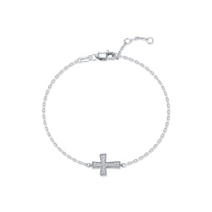 S925 Silver Cross <b>Bracelet</b> Rhodium Plated Pave Crystal Minimalist FaithJewelry Chain Link Unisex Everyday Wear - Product Image 1