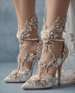 Pizzo bianco fiore cinturino alla caviglia floreale con applicazioni Sexy strass perle <span class=keywords><strong>scarpe</strong></span> da <span class=keywords><strong>sposa</strong></span> da festa abito di cristallo <span class=keywords><strong>scarpe</strong></span> da <span class=keywords><strong>sposa</strong></span> per <span class=keywords><strong>sposa</strong></span> - Product Image 6