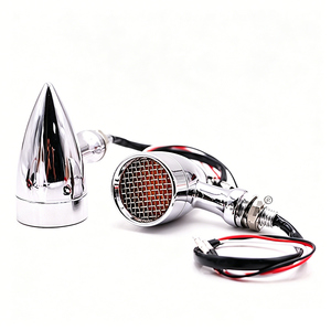 Motorcycle <b>Mesh</b> <b>Grille</b> Vintage LED Turn Signal Lights Fit Harle y Bobber Cruiser Amber Red Lens Blinkers - Product Image 4