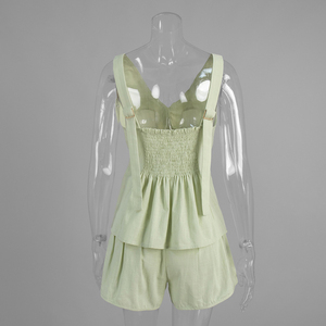 Conjunto de Chaleco y Pantalones Cortos de Algodón <span class=keywords><strong>para</strong></span> Niñas, Primavera 2026, Cuello en V, Plisado, Cintura Alta, Estilo A-Line, OEM por China, Conjunto de 2 Piezas - Product Image 5