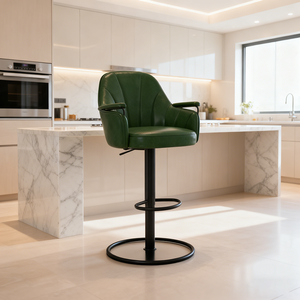 كرسي بار جلدي عالي الجودة مع ارتفاع مقعد قابل للتعديل وقاعدة دوارة ومساند للذراعين ومسند للقدمين للمساحات الداخلية في الولايات المتحدة الأمريكية - Product Image 1