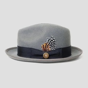 Chapeau Fedora unisexe en laine gris à large bord avec ruban noir, formel et décontracté, printemps automne, adulte 56-58CM - Product Image 3