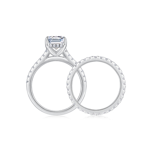 Anello in Argento Sterling con Moissanite VVS1 Smeraldo, Anelli con Gemme per Matrimoni, Fabbrica di Gioielli Jiuzuan, <span class=keywords><strong>Set</strong></span> di Anelli di Lusso con Moissanite - Product Image 4