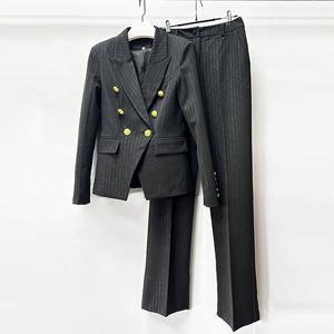 OUDINA nuovi arrivi <span class=keywords><strong>Blazer</strong></span> <span class=keywords><strong>con</strong></span> <span class=keywords><strong>bottoni</strong></span> dorati a righe professionali 2 pezzi set da due pezzi suite da donna <span class=keywords><strong>Blazer</strong></span> - Product Image 4