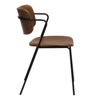 Chaise de salle à manger de cuisine en cuir brun élégante au design simple et antique avec cadre en métal