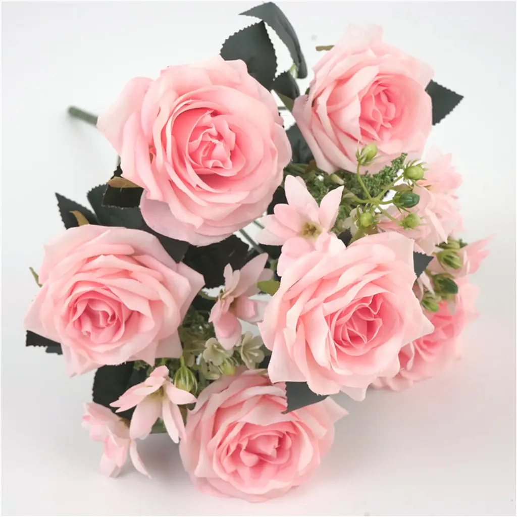 1 Bunch Plastic Artificial Flowers Roses Bunch Fake Silk Flowers For Home Decorative Party Wedding