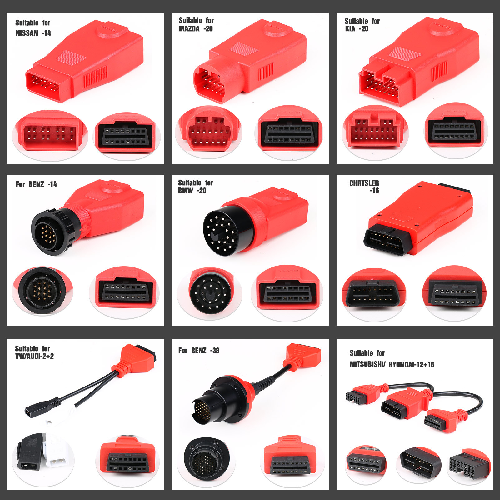 OBDII Cable For Autel MaxiSys MS905, MS908, MY908 Pro – 16-Pin Male To 15-Pin Female, Made In USA
