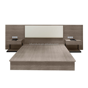 Modern Commercial Hotel Bed Set Complete King Size Wood Bed Frame with Integrated <b>Headboard</b> & Nightstands for 3 Star Hotels - Product Image 1