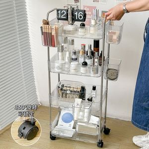 Transparent <b>Acrylic</b> Trolley Storage Rack 4 Layers With <b>Mirror</b> Cosmetic Organizer Bedroom Makeup Vanity Mobile Storage Cart - Product Image 4