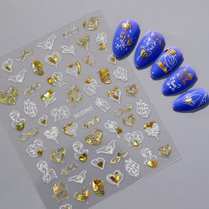 Pegatinas 3D de Plástico Estilo Japonés para Uñas, Diseño de Corazón, Rosa y Flor, Color Rojo y Dorado, Autoadhesivas, para el Día de San Valentín - Product Image 4