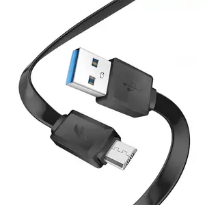 Cabo micro usb trançado liso 1m/2m/1m/5m, cabo para celular, preto, dourado, vermelho, câmera para jogo, computador, pvc