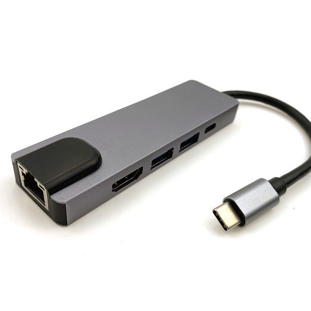 USB c Hub,5 In1 Type c Multiport Adapter with 1000 Gigabit Ethernet+USB 3.0 Data Transfer + PD+4K HDMI for Other USB C Devices