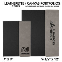 Cuaderno de cartera de lona y cuero PU Laserable-9 1/2 "X 12" con lazo para bolígrafo y ranuras para tarjetas de visita para regalos corporativos