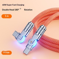 Cable de Datos de Estilo Mecha con Trenzado de 48 Hilos de Aleación de Zinc, Doble Ángulo y Rotación de 180°, Compatible con Laptops de 15 Pulgadas, Carga USB-C