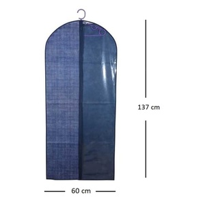 Sac à vêtements bleu TNT 137x60 cm anti-poussière avec côté transparent et fermeture éclair - Product Image 2