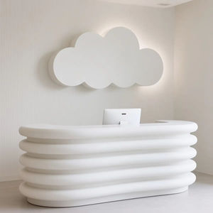 Mostrador de Recepción Moderno con Diseño de Onda Azul Claro Impreso en 3D, Frente Curvo Suave con Superficie de Mármol para Hoteles y Centros Comerciales - Product Image 1