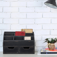 Organisateur de rangement d'accessoires de bureau en bois rustique/porte-lettre en bois/porte-bloc-notes collant, organisateur de fichiers de courrier organisateur de bureau