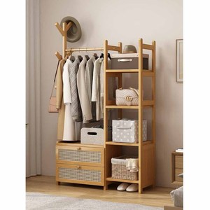 Household clothes <b>rack</b> with storage cabinet, floor-standing, for bedroom use; simple room clothes <b>rack</b> and storage <b>shelf</b>. - Product Image 1
