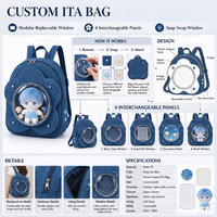 Sac à dos Ita personnalisé à double fenêtre, modules interchangeables universels, sac Itabag en PU pour collection de badges de poupées anime, service OEM ODM