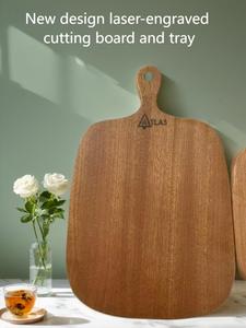 Plateau à poignée carrée très vendu avec plaque à pizza en bois gravée au laser, plateau en bois massif créatif pour fromage, pain, steak - Product Image 5