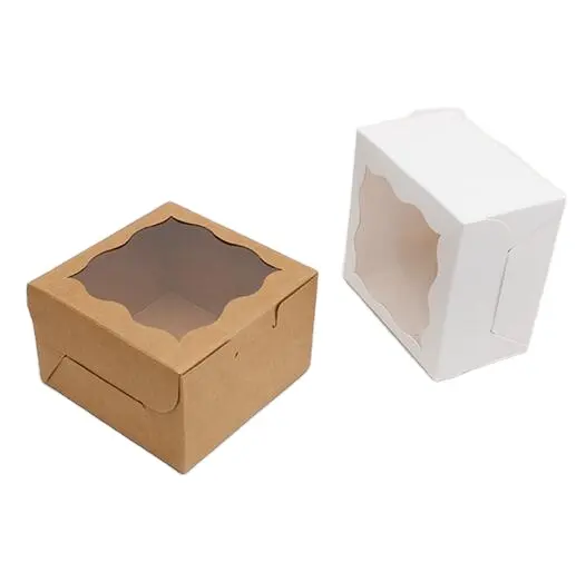 Kotak kue Mini 4 inci kotak kue Kraft coklat kecil toko roti dengan jendela untuk kue mangkuk, Pai, Donat