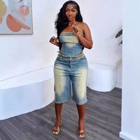 Ensemble de jeans streetwear d'été 6299 pour femme : haut court frangé et short en jean taille haute