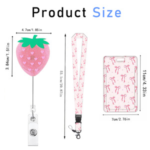 Cross-border strawberry rotating crocodile <b>clip</b> with bow, detachable cruise ship lanyard with logo card holder, double-sided UV - Product Image 2
