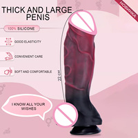 Jouets sexuels pour adultes : Grand godemiché noir en silicone liquide, doux et confortable, avec grosses veines et texture veineuse