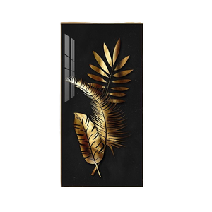 Art mural abstrait nordique de grande taille avec feuille dorée et fleur, image moderne de luxe, <span class=keywords><strong>cadre</strong></span> en papier MDF et alliage d'aluminium, décoration de salon - Product Image 1