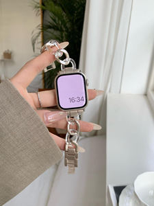 Bracelet de montre de luxe Upro en denim avec chaîne, couleur Starlight métallique, 49 mm, bracelet de remplacement design pour Apple Watch S10 Ultra - Product Image 4