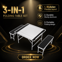 Ensemble de table et bancs pliants en alliage d'aluminium - Conception compacte pour pique-nique en plein air, barbecue, repas, utilisation portable, mobilier d'extérieur