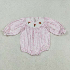 RTS Thanksgiving Day Turkey Combinaison à volants smockée à manches longues, motif floral, coupe trapèze, décontractée, pour bébés filles, ODM, Vente en gros, Worsted - Product Image 3