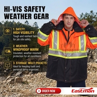 Veste d'hiver haute visibilité 3-en-1 certifiée EN ISO 20471 EN 343, imperméable, coupe-vent, respirante, en tissu Oxford 190 g/m², vêtements de travail robustes